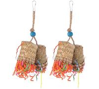 OHPHCALL Parrot Brown 2pcs Made of Sturdy Wood Shredding with Wear Resistance Palm Leaf Weaving for Bird Cage Hanging Chew Suitable for Parrots and Birds