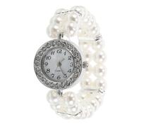 OHPHCALL Pearl Rhinestone Cuff Watch Bracelet Vintage Dainty Fashion Elastic Band Women Party Jewelry Wrist Accessory