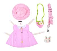 OHPHCALL Pet Bunny Costume Set with Leash and Hanging Bag for Small Pets, Soft Cotton Knitting Plush Vest and Hat, for Outdoor Activity and Playing, Size S Pink Harness
