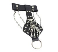 OHPHCALL Punk Wristband Bracelet Leather Rivets Chain Skull Exaggerated the Skeleton to Black Colour, Trendy Design Stand Crowd for Women Rocker Costume