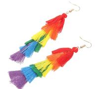 OHPHCALL Rainbow Tassel Drop Earrings for Women and Teens, 1 Pair Fabric Lightweight Dangle Earrings with Elegant and Unique Design, for Banquets and Going the Movies