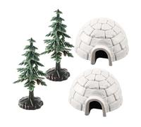 OHPHCALL Realistic Ice House Figures with Mini Frosted Christmas Trees Plastic Micro Landscape Decoration for Christmas Village Lightweight Ornament for Snowy Sand Table Scene