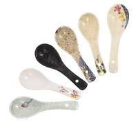 OHPHCALL Retro Ceramic Soup Spoons Portable Japanese Style Spoons 6pcs with Smooth and Easy to Store Design for Foods and Rice, for Homes and Restaurants