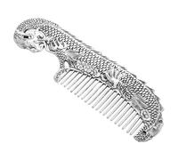 OHPHCALL Silver Comb Dragon and Phoenix Playing Pearl Hand Carved Antique Comb for Vintage Decorative Hair Accessories