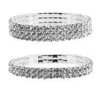 OHPHCALL Silver Rhinestone Bracelets Stackable Bangle Set 2pcs for Women Elastic Design Easy Wear and Removal for Prom Nights and Birthday Parties