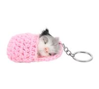 OHPHCALL Sleeping Mouse Keychain Bag Pendant Cute Fluffy Pink Pompom Keyring Accessory for Keys and Handbags Decorative Ornament Gift for Friends and Family