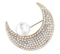 OHPHCALL Sparkling Crystal Moon Brooch Pin with Rhinestones Vintage Half Moon Lapel Pin for Women Elegant Dress Ring Clip for Shirt Anti-exposure Multipurpose Scarf Collar Accessory