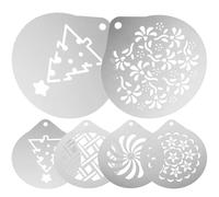 OHPHCALL Stainless Steel Coffee Stencils Set with Easy to Use and Clean Assorted Style Templates 6pcs for Latte Art and Cappuccino for Home and Café Foam Decoration