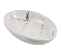 OHPHCALL Stylish Ceramic Metal Soap Dish with Marble Effect Simple Design Soap Holder Tray for Bathroom Vanity and Washing Sink Decorative Tray for Bathroom Countertop