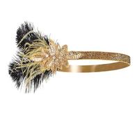 OHPHCALL Vintage Flapper Headband with Gold Sequin Plume and Rhinestone Elastic Comfortable Fit Hair Accessory for Women Roaring Twenties Costume Parties and Elegant Celebrations
