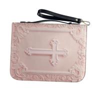 OHPHCALL Vintage Pu Leather Bible Tote Bag with Cross Print Zipper Closure and Portable Handle Large Bible Protective Case and Religious Ceremonies