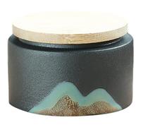 OHPHCALL Vintage Style Ceramic Tea Storage Jar for Loose Tea with Excellent Sealing Performance and Hand-painted Design, Black Porcelain Canister to Keep Food Fresh and Dry, for Kitchen