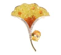 OHPHCALL Vintage Yellow Ginkgo Leaf Brooch Pin for Women, Lightweight Brass and Crystal Material, Elegant Autumn Accessory Suitable for Suit and Party Wear