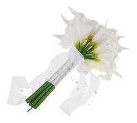 OHPHCALL White Artificial Lily Bouquet with Foam Plastic and Pearls Lightweight Bridal Handheld Flower for Wedding Photography and Bridal Portraits