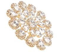 OHPHCALL White Flower Rhinestone Applique Metal Bag Charm with Round Rhinestone Button for Bridal Dress and Clothing Decoration, Sew-On Floral Alloy Accessory for Women’s Party Wear