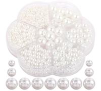 OHPHCALL White Round Fake Beads with Holes Abs Material 1 Box of Multiple Sizes from 3mm to 12mm for Jewelry Craft Making and Crafts for Bracelets, Necklaces, and Key Chain