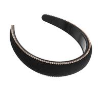 OHPHCALL Wide Black Velvet Rhinestone Headband Padded Hair Hoop Beaded Embellished Hair Accessory for Women Wedding Party