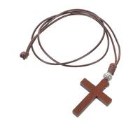 OHPHCALL Wooden Cross Pendant Necklace Handcrafted Light Brown Christian Jewelry for Car Rearview Mirror and Wall Decor Wooden Cross Cord Stylish Long Chain Accessory