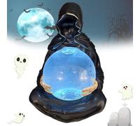Ohphnt The Death God's Crystal Ball,death God Crystal Ball,grim Reaper Statue with Flying Bats,Halloween Decor,Crystals Glowing Balls with Floating Bats for Hauntingly Magical Vibes-A