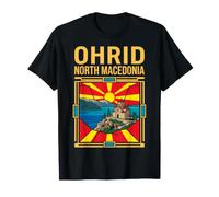 Ohrid North Macedonia Flag Lake Church Mountains Retro Art T-Shirt