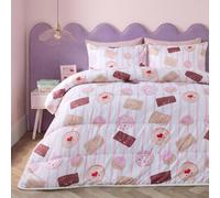 OHS 10.5 Tog Biscuit Stripe Kids Bedding Coverless Duvet Double, White/Pink | Gifts for Girls Boys Reversible Double Duvet with Pillowcases Microfibre Coverless Quilt All Season Travel Camping Blanket