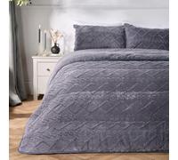 OHS 10.5 Tog Coverless Duvet, Soft Warm Teddy Fleece Cable Knit Design Autumn Winter Coverless Duvet Single Comfy Cosy Washable Quilted Single Duvets with Pillowcase, Grey