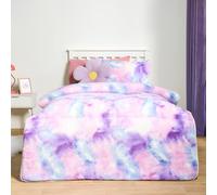 OHS 10.5 Tog Coverless Duvet Tie Dye, Teddy Fleece Coverless Duvet Single Ultra Soft Warm Kids Bedding All Season Quilt Girls Boys Single Duvet with Pillowcase, 135 x 200cm