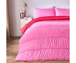 OHS 10.5 Tog Single Duvet, Reversible Coverless Duvet Soft Warm Microfibre Washable Comfortable for all Season Quilt Single Bed Duvets with Pillowcase, Hot Pink/Red