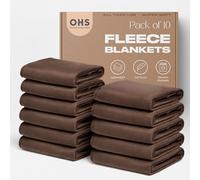 OHS 10 x Plain Flannel Fleece Blankets Bulk Chocolate Brown Throw, Super Soft Cosy Warm Blankets for Bed Sofas Settee Throws Joblot Single Bed Throw Wholesale, 120 x 150cm