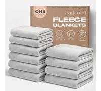 OHS 10 x Plain Flannel Fleece Blankets Bulk Slate Grey Throw, Super Soft Cosy Warm Blankets for Bed Sofas Settee King Size Bed Throws Over Joblot Throw Blanket Wholesale, 200 x 240cm