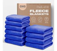 OHS 10 x Plain Flannel Fleece Blankets Bulk Sofa Throws, Super Soft Cosy Warm Blankets for Bed Settee Bulk Throws Joblot Double Bed Throw Wholesale, Cobalt Blue - 150 x 200cm