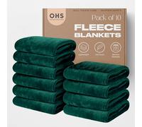 OHS 10 x Plain Fleece Blankets Bulk Green Throw, Super Soft Cosy Warm Blankets for Bed Sofas Settee Single Bed Throw Lightweight Throw Blanket Wholesale, 120 x 150cm
