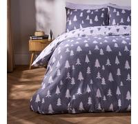 OHS 100% Brushed Cotton King Size Duvet Cover Set, Super Soft Warm Stylish Simple Tree Design Reversible Quilt Duvet Cover Set Flannelette Thermal Bedding with Pillowcases, Grey