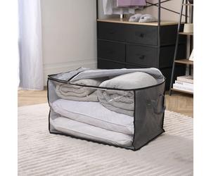 OHS 112L Extra Large Bedding Storage Bag, Foldable Clothes Storage Bag with Zip & Handles Durable Non-Woven Storage Box with Lid For Duvets & Blankets, Charcoal
