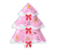 OHS 14 Inch Christmas Tree Serving Platters Melamine Trays 2 Pack, Pink | Gingerbread Dessert Plates Reusable Serving Trays for Food Snacks Cakes Appetisers Party Festive Holiday Tableware