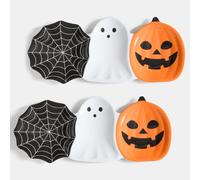 OHS 15 Inch Halloween Serving Platters Melamine Trays 2 Pack, Black/White | Spider Web Ghost Pumpkin Platters Halloween Decorations Reusable Serving Trays for Snacks Appetizers Desserts Party Food