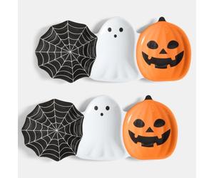 OHS 15 Inch Halloween Serving Platters Melamine Trays 2 Pack, Black/White | Spider Web Ghost Pumpkin Platters Halloween Decorations Reusable Serving Trays for Snacks Appetizers Desserts Party Food