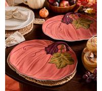 OHS 2 Pack Autumn Pumpkin Shaped Plastic Plate Serving Platter in Light Red OHS Light Red 2 Pack