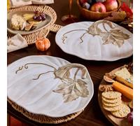 OHS 2 Pack Autumn Pumpkin Shaped Plastic Plate Serving Platter in Natural OHS Natural 2 Pack