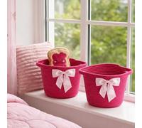 OHS 2 Pack Bow Cotton Rope Woven Storage Baskets Kids Toy Basket, Hot Pink | Small Round Shelf Baskets Kids Blanket Organiser Bin with Handles Baby Laundry Basket for Living Room Closets Nursery Décor