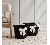OHS 2 Pack Bow Kids Toy Basket Cotton Rope Woven Storage Basket, Monochrome