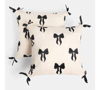 OHS 2 Pack Bow Print Cushion Covers 45 x 45, Matte Velvet Decorative Cute Bow Cushion Square Throw Pillow Cover with Invisible Home Decor Living Room Bedroom, Monochrome