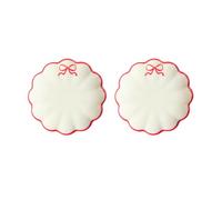 OHS 2 Pack Bow Scalloped Serving Plates 11 Inch Melamine Plates, Red/White