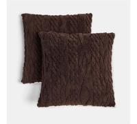 OHS 2 Pack Cable Knit Cushion Covers 45x45cm Chunky, Brown - 45 x 45cm | Pack of 2 Chunky Cable Knit Cushion Covers in Brown, 45 x 45cm, Cosy Knitted Texture, Zip Closure