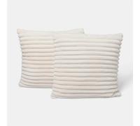 OHS 2 Pack Faux Fur Thick Rib Cushion Covers Soft, Natural - 55 x 55cm | Pack of 2 Faux Fur Thick Rib Cushion Covers in Natural, 55 x 55cm, Super Soft, Zip Closure