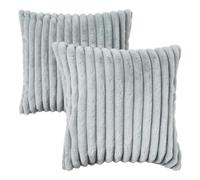 OHS 2 Pack Faux Fur Thick Rib Cushion Covers Soft Sofa, Grey - 55 x 55cm | Pack of 2 Faux Fur Thick Rib Cushion Covers in Grey, 55 x 55cm, Super Soft, Zip Closure
