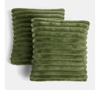 OHS 2 Pack Faux Fur Thick Rib Cushion Covers Soft, Woodland - 45 x 45cm | Pack of 2 Faux Fur Thick Rib Cushion Covers in Woodland, 45 x 45cm, Super Soft, Zip Closure