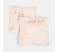OHS 2 Pack Fluffy Ultra Soft Plush Two Tone Square Cushion Covers, Blush Pink