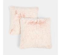 OHS 2 Pack Fluffy Ultra Soft Plush Two Tone Square Cushion Covers in Light Pink | Size: 45 cm x 45 cm OHS Light Pink 45 cm x 45 cm