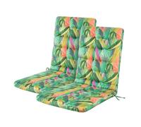 OHS 2 Pack Garden Chair Cushions, Palm Print Water Resistant High Back Seat Cushions with Ties for Garden Bistro Chairs Sun Loungers Indoor Outdoor Cushion, Green - 47 x 105 x 3cm
